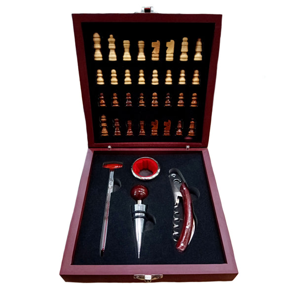 Vyno Aksesuarų Dėžutė su Šachmatų Žaidimu